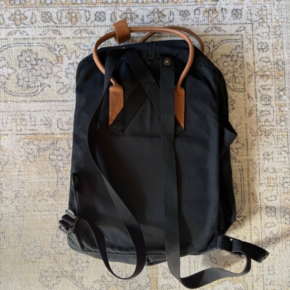 Fjällräven Kånken Backpack – Black with Brown Leather Straps - Picture 3 of 8